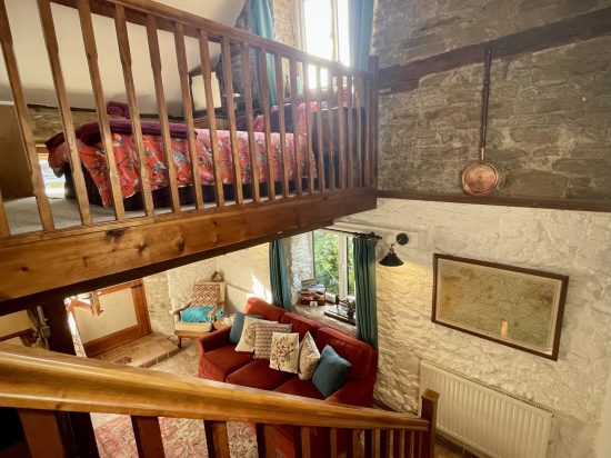 Feature stonework and double height space